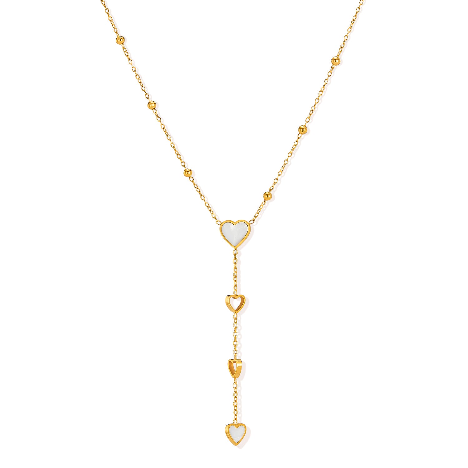 Chic Titanium Stainless Steel Heart Lariat Necklace for Women with Gold-Tone Finish-Women's Necklace-SunnyHouse Jewelry