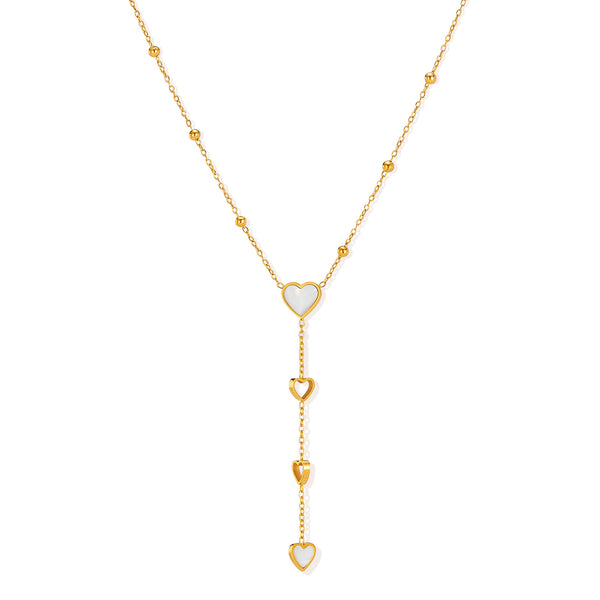 Chic Titanium Stainless Steel Heart Lariat Necklace for Women with Gold-Tone Finish-Women's Necklace-SunnyHouse Jewelry