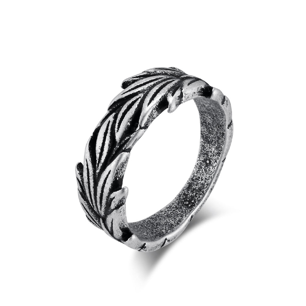 Men's Black Leaf Design Ring - Unique Matte Finish Vintage Band for Everyday Wear-Men's Ring-SunnyHouse Jewelry
