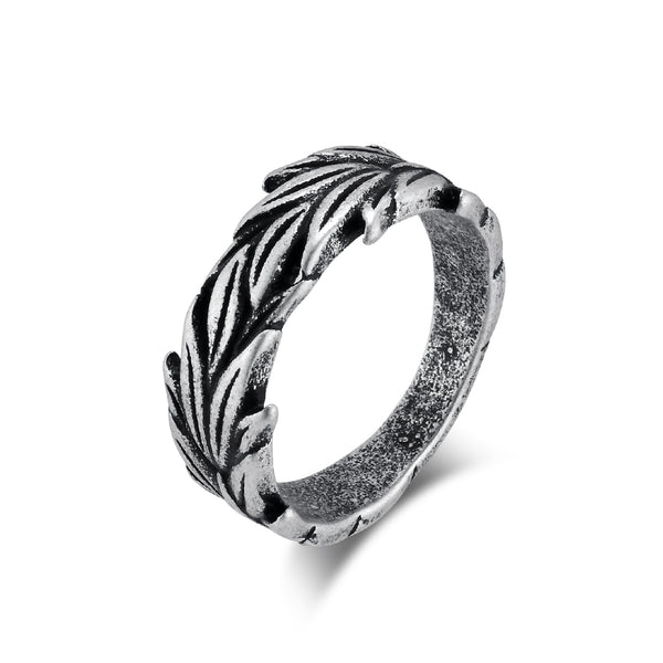Men's Black Leaf Design Ring - Unique Matte Finish Vintage Band for Everyday Wear-Men's Ring-SunnyHouse Jewelry