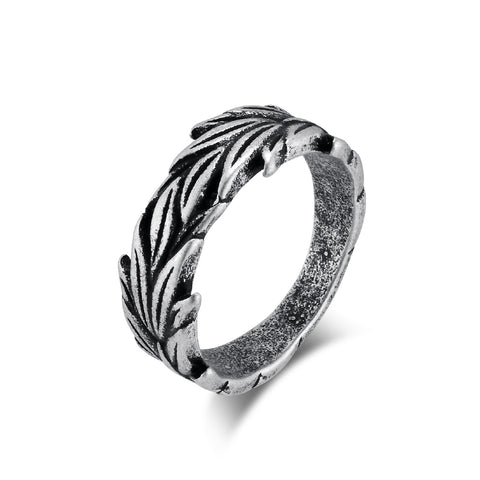 Men's Black Leaf Design Ring - Unique Matte Finish Vintage Band for Everyday Wear-Men's Ring-SunnyHouse Jewelry