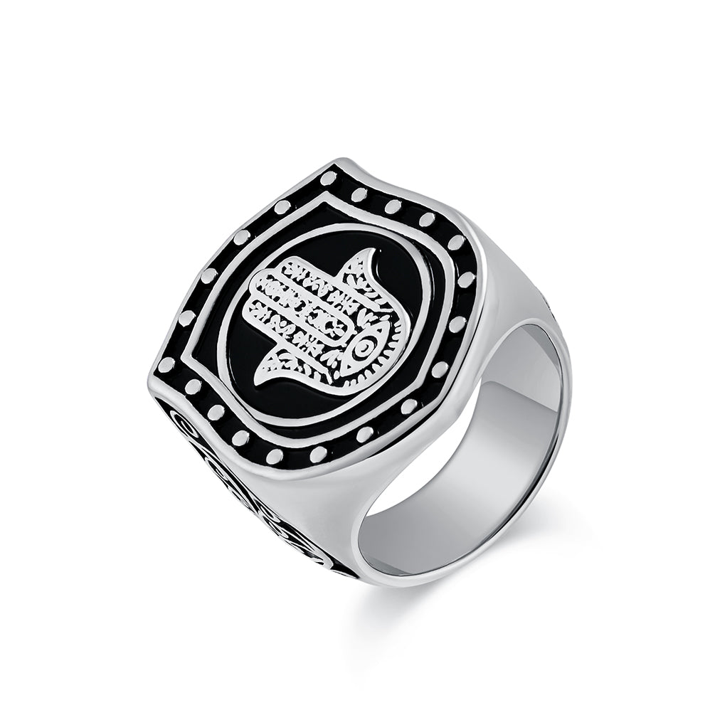 Men's Gold Titanium Stainless Steel Hamsa Hand Ring - Eye of Protection Engraved Vintage Signet Ring for Strength and Style-Men's Ring-SunnyHouse Jewelry