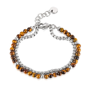 Titanium Stainless Steel & Tiger‑Eye Bead Double‑Chain Bracelet for Women – Adjustable 6.5″‑8.5″ Layered Hypoallergenic & Tarnish‑Resistant Jewelry Gift-Women's Bangle-SunnyHouse Jewelry