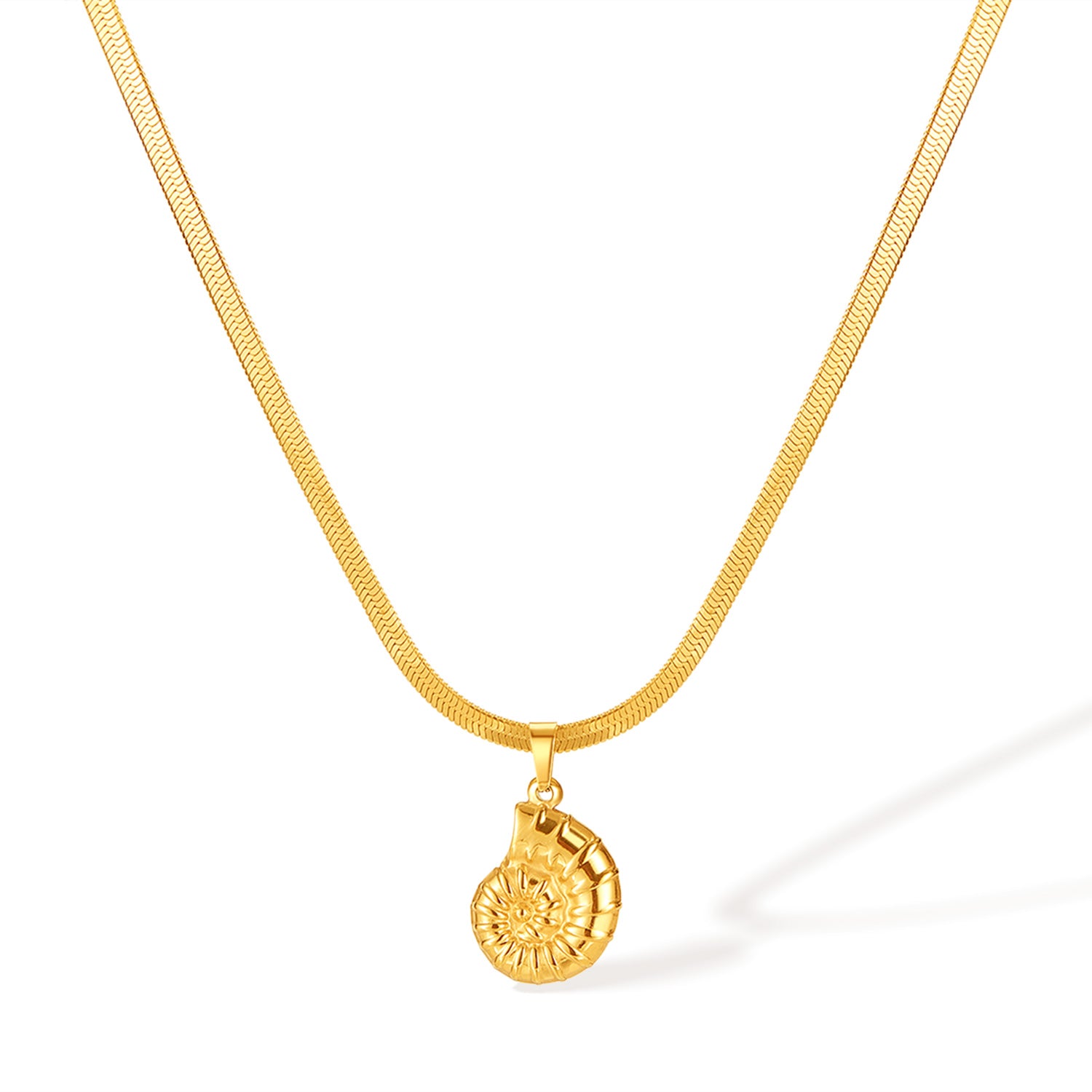 Women’s Ammonite Shell Pendant Necklace – Gold Snake Chain Fashion Jewelry, Durable Elegant Pendant Necklace for Women-Women's Necklace-SunnyHouse Jewelry