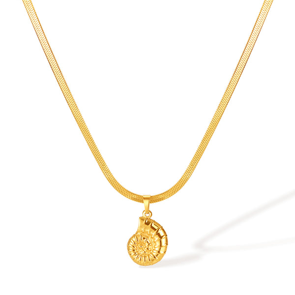 Women’s Ammonite Shell Pendant Necklace – Gold Snake Chain Fashion Jewelry, Durable Elegant Pendant Necklace for Women-Women's Necklace-SunnyHouse Jewelry