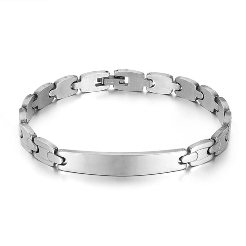 Men’s Fashion Simple Bracelet – Brushed Finish ID Plate Link Bracelet for Men – Durable, Lightweight & Hypoallergenic Men’s Jewelry-Men's Bracelet-SunnyHouse Jewelry