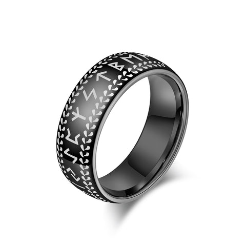 Elegant Engraved Titanium Stainless Steel Men's Ring - Nordic Design, Comfort Fit, Durable, Hypoallergenic, 8mm-Men's Ring-SunnyHouse Jewelry