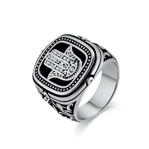 Men's Hamsa Hand Ring - Vintage Black Engraved Signet Ring for Protection and Style-Men's Ring-SunnyHouse Jewelry