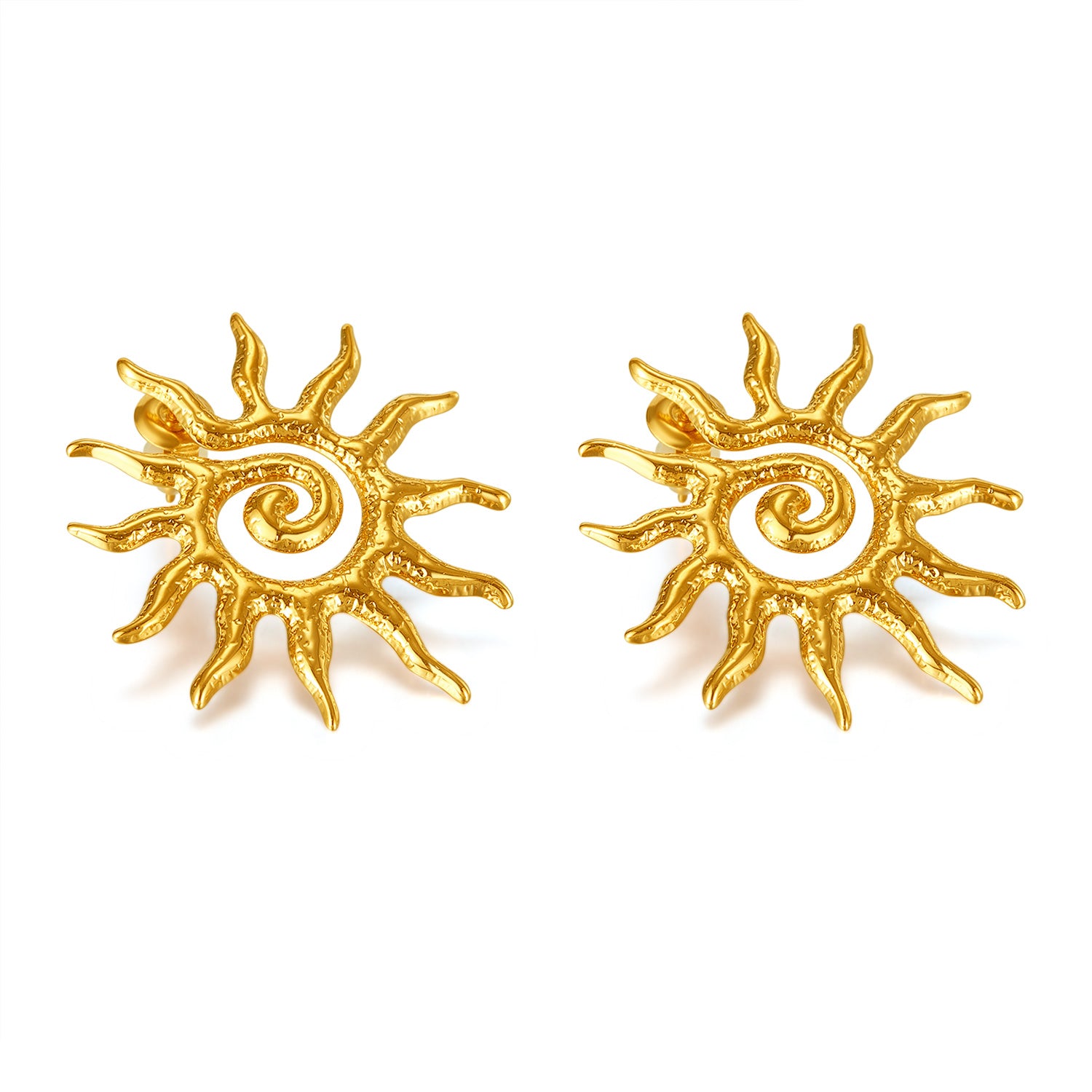 Women’s Gold Sun Spiral Earrings – Bohemian Statement Stud Earrings, Vintage Sunburst Design, Lightweight Fashion Jewelry for Women & Girls-Women's Earrings-SunnyHouse Jewelry