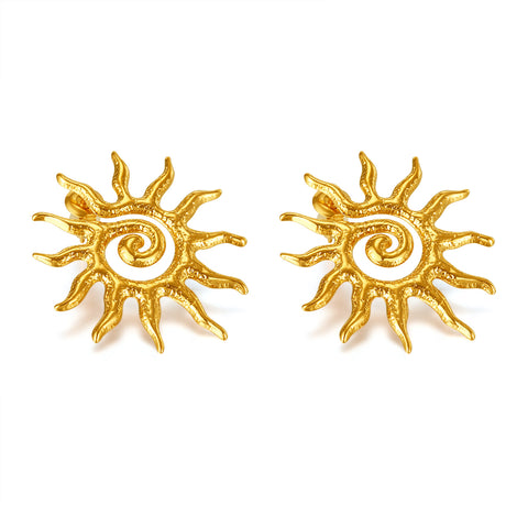 Women’s Gold Sun Spiral Earrings – Bohemian Statement Stud Earrings, Vintage Sunburst Design, Lightweight Fashion Jewelry for Women & Girls-Women's Earrings-SunnyHouse Jewelry