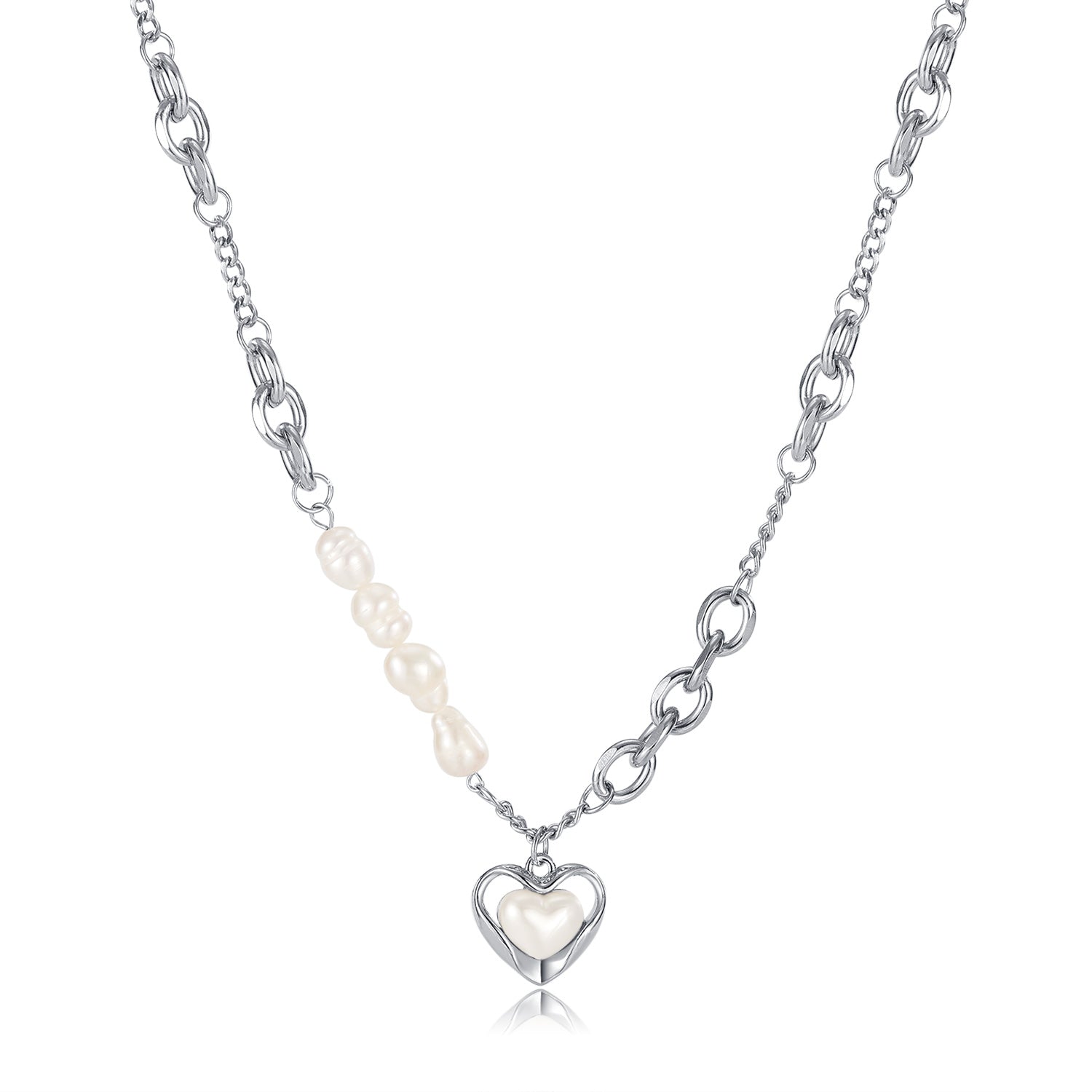 Women’s Simple Fashion Pendant Necklace with Freshwater Pearls and Heart Charm – Dainty Chain Jewelry for Everyday Wear-Women's Necklace-SunnyHouse Jewelry