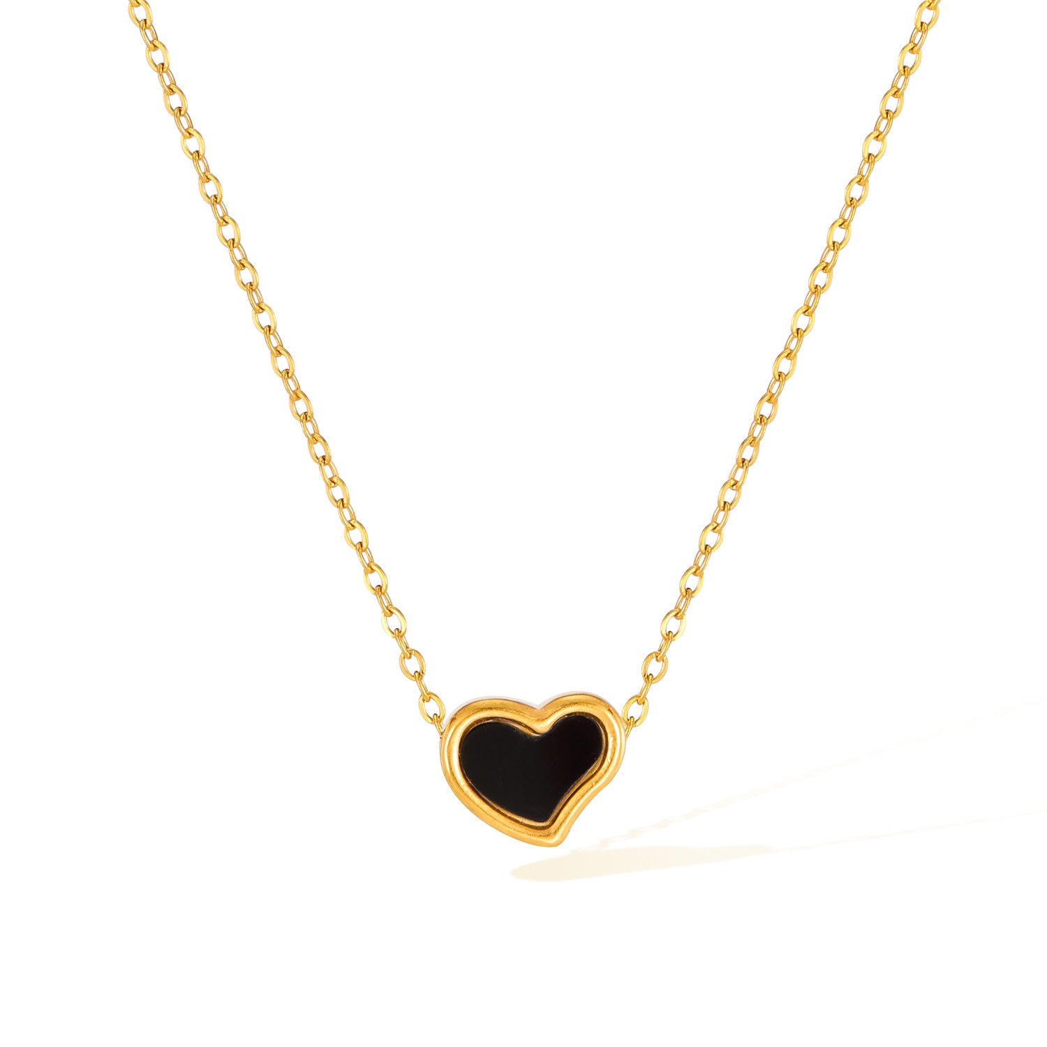 Women’s Titanium Stainless Steel Heart Pendant Necklace – Gold-Plated Chain with Black Enamel, Hypoallergenic & Fade-Resistant Romantic Jewelry-Women's Necklace-SunnyHouse Jewelry