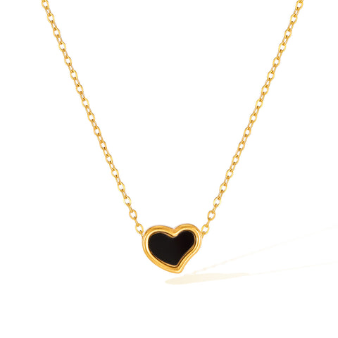 Women’s Titanium Stainless Steel Heart Pendant Necklace – Gold-Plated Chain with Black Enamel, Hypoallergenic & Fade-Resistant Romantic Jewelry-Women's Necklace-SunnyHouse Jewelry