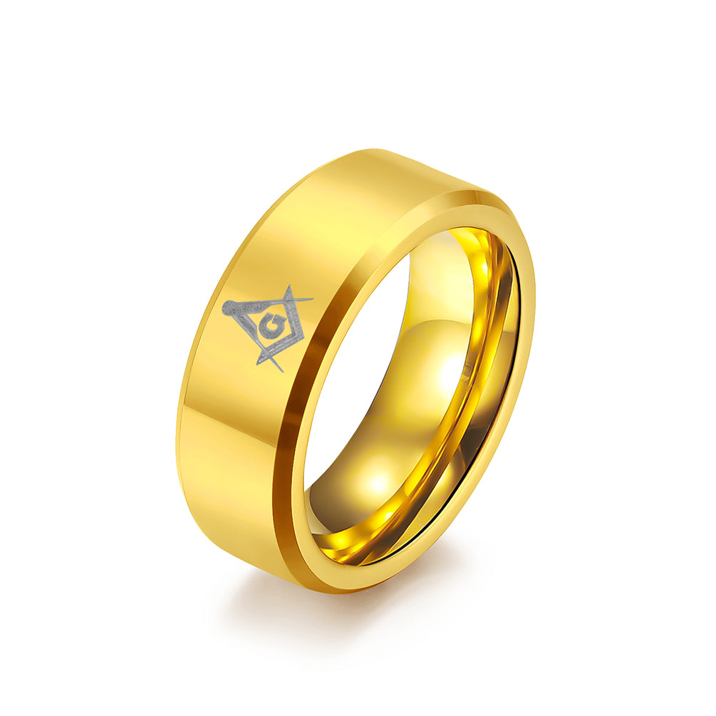 Elegant Gold Titanium Stainless Steel Men's Freemason Ring - Symbolic Design, Comfort Fit, Hypoallergenic, Durable, 8mm-Men's Ring-SunnyHouse Jewelry