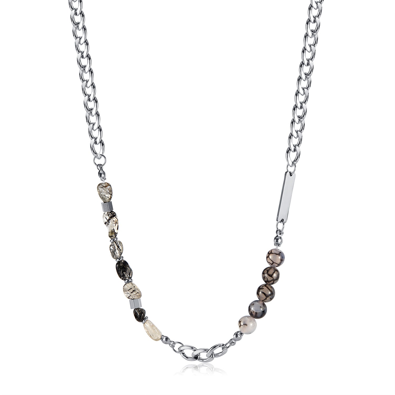 Women’s Natural Stone Necklace – Silver Chain Jewelry with Mixed Gemstone Beads, Durable Hypoallergenic Design-Women's Necklace-SunnyHouse Jewelry