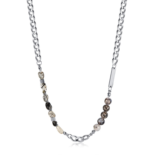 Women’s Natural Stone Necklace – Silver Chain Jewelry with Mixed Gemstone Beads, Durable Hypoallergenic Design-Women's Necklace-SunnyHouse Jewelry