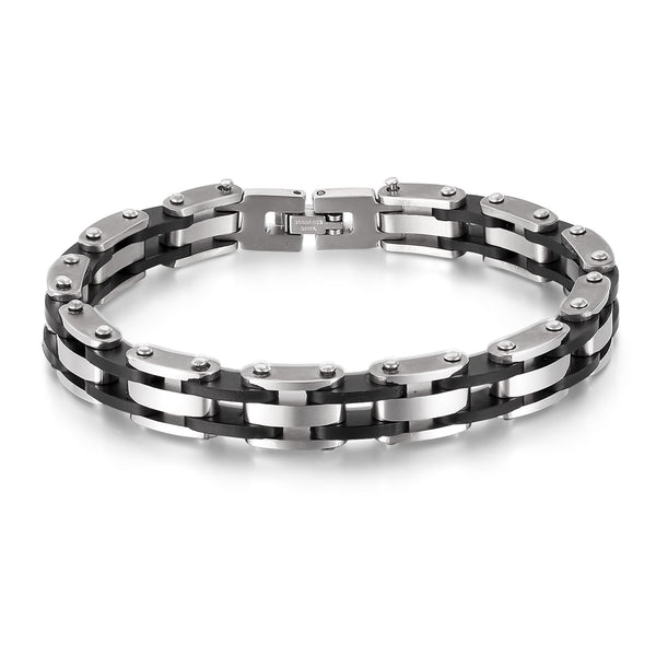 Men’s Titanium Stainless Steel Bracelet – Black and Silver Link Chain Design, Durable & Stylish Biker Jewelry for Men – Heavy Duty, Hypoallergenic, Rust Resistant-Men's Bracelet-SunnyHouse Jewelry