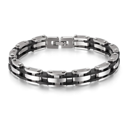 Men’s Titanium Stainless Steel Bracelet – Black and Silver Link Chain Design, Durable & Stylish Biker Jewelry for Men – Heavy Duty, Hypoallergenic, Rust Resistant-Men's Bracelet-SunnyHouse Jewelry