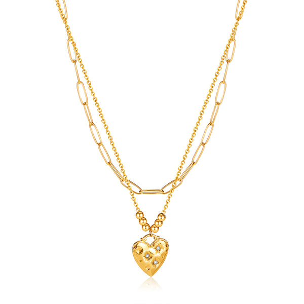 Women’s Lucky Heart Pendant Necklace – Gold-Tone Layered Chain with Cubic Zirconia, Fashion Jewelry for Everyday Wear-Women's Necklace-SunnyHouse Jewelry
