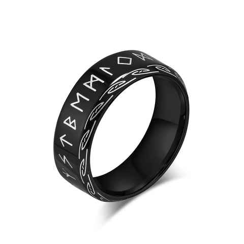 Men's Black Titanium Stainless Steel Ring with Viking Runic Engraving, Unique Symbolic Design, Durable, Comfortable Fit, Perfect for Gifts or Everyday Wear-Men's Ring-SunnyHouse Jewelry