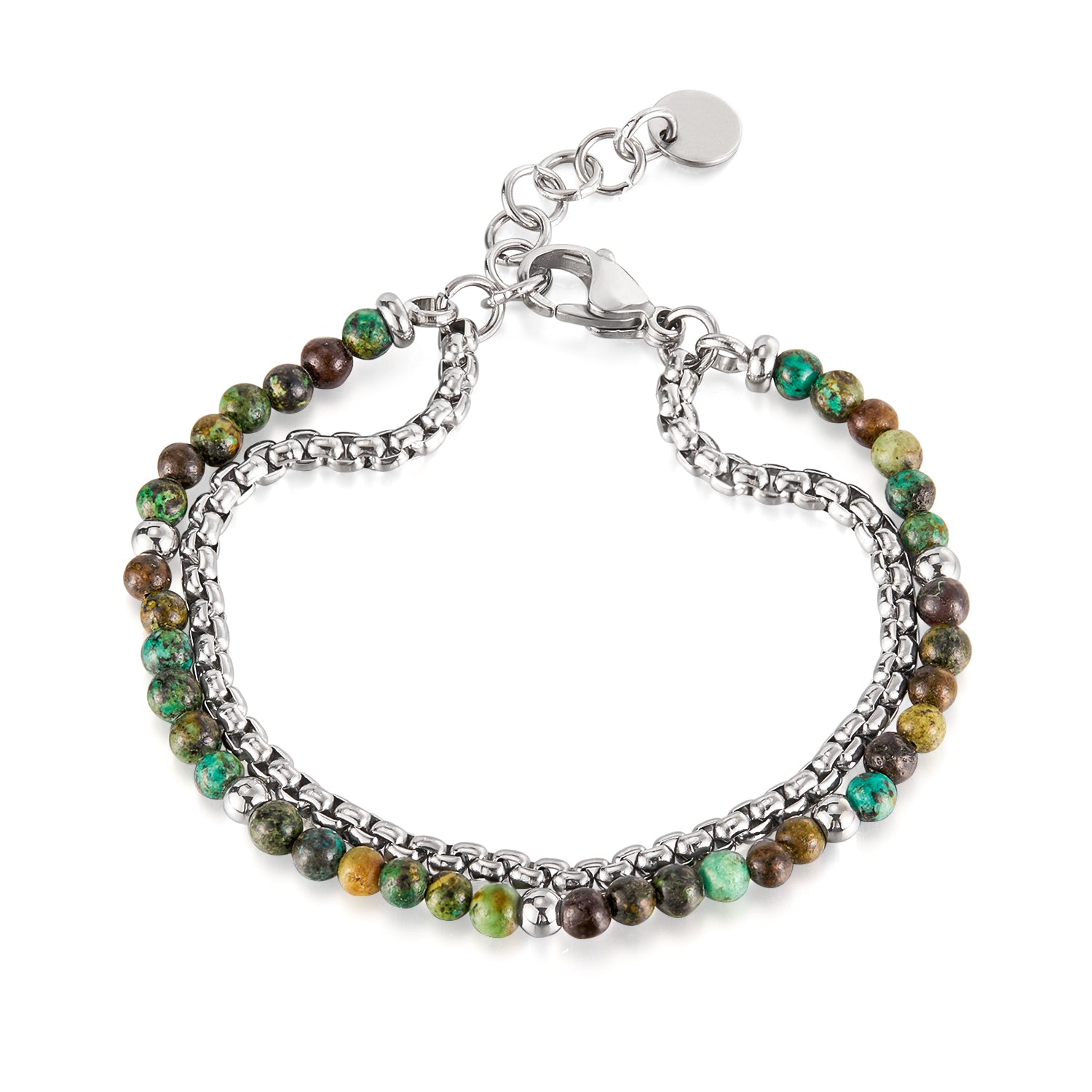 Titanium Stainless Steel & Tiger‑Eye Bead Double‑Chain Bracelet for Women – Adjustable Layered Hypoallergenic & Tarnish‑Resistant Jewelry Gift-Women's Bangle-SunnyHouse Jewelry