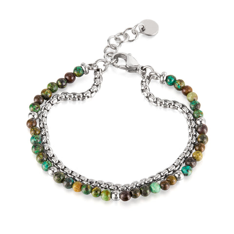 Titanium Stainless Steel & Tiger‑Eye Bead Double‑Chain Bracelet for Women – Adjustable Layered Hypoallergenic & Tarnish‑Resistant Jewelry Gift-Women's Bangle-SunnyHouse Jewelry