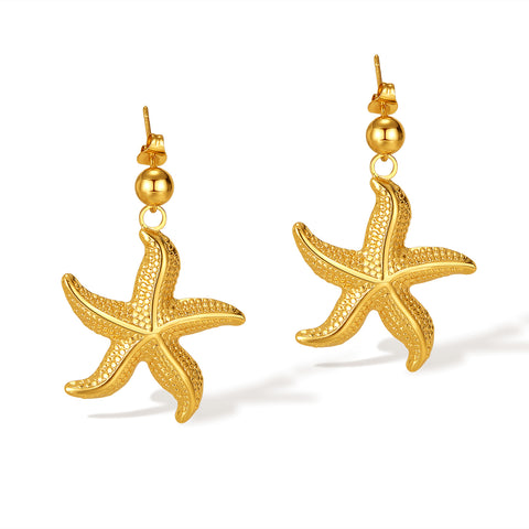 Women’s Gold Starfish Dangle Earrings – Ocean-Inspired Statement Earrings, Beach Style Jewelry for Women and Girls-Women's Earrings-SunnyHouse Jewelry