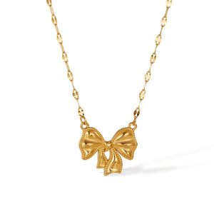 Women's Titanium Stainless Steel Bow Pendant Necklace – Gold-Plated Chain – Hypoallergenic & Tarnish Resistant-Women's Necklace-SunnyHouse Jewelry