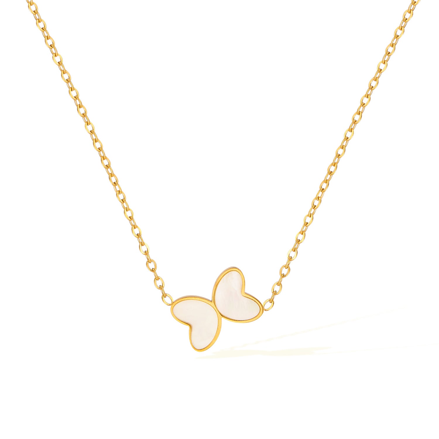 Women’s Titanium Stainless Steel Butterfly Pendant Necklace – Gold-Plated Chain with White Enamel Wings, Hypoallergenic Dainty Jewelry for Everyday Wear-Women's Necklace-SunnyHouse Jewelry