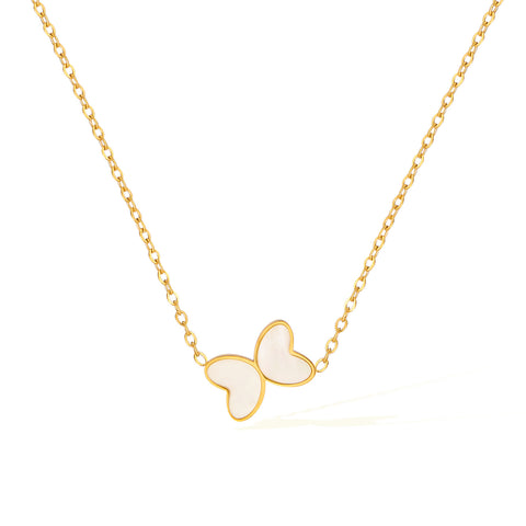 Women’s Titanium Stainless Steel Butterfly Pendant Necklace – Gold-Plated Chain with White Enamel Wings, Hypoallergenic Dainty Jewelry for Everyday Wear-Women's Necklace-SunnyHouse Jewelry