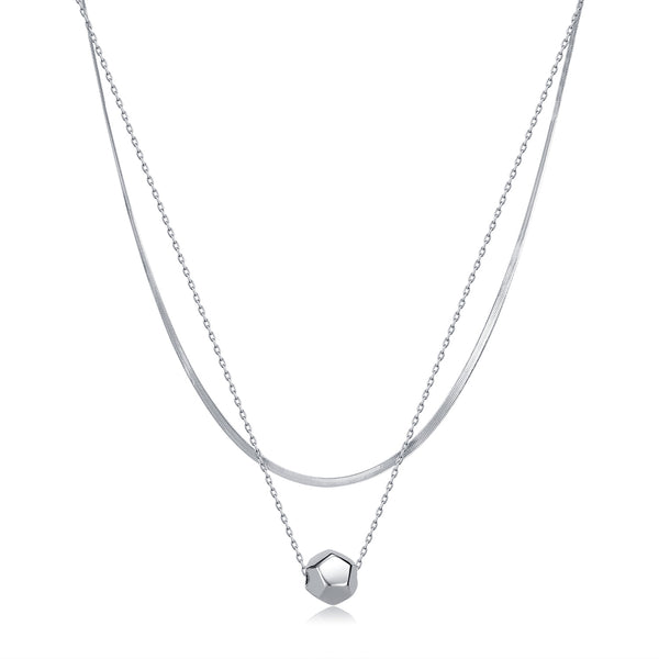 Women’s Lucky Ball Layered Pendant Necklace – Silver Double Chain with Geometric Charm, Minimalist Durable Fashion Jewelry for Women-Women's Necklace-SunnyHouse Jewelry