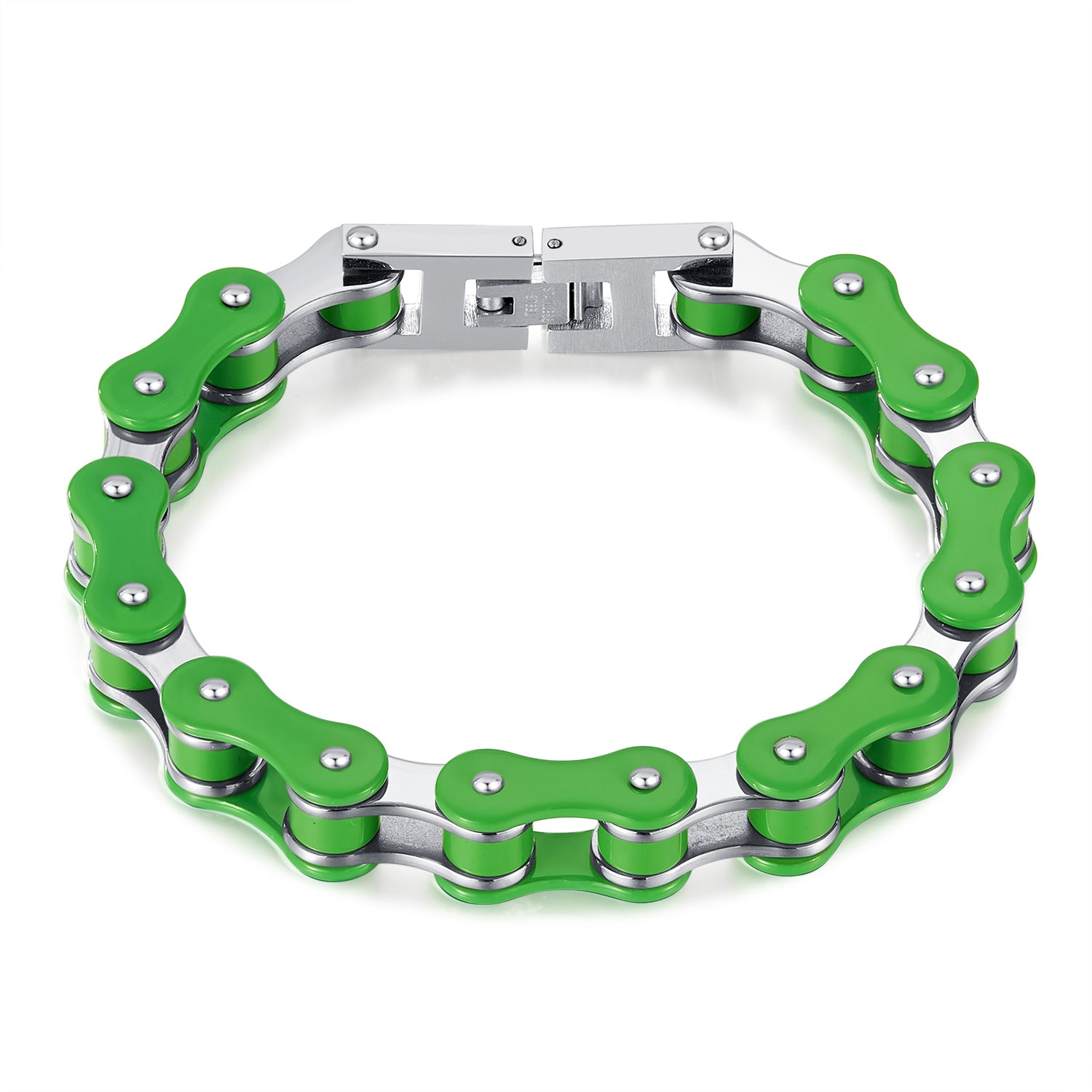 Men’s Titanium Stainless Steel Harley Bike Chain Bracelet – Green Link Punk Style Biker Jewelry, Durable and Adjustable Wristband for Men-Men's Bracelet-SunnyHouse Jewelry