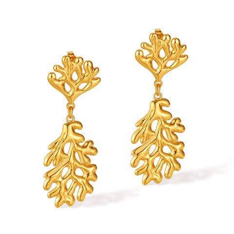 Women’s Gold Coral Reef Dangle Earrings – Ocean-Inspired Statement Earrings, Elegant Long Drop Jewelry for Women and Girls-Women's Earrings-SunnyHouse Jewelry