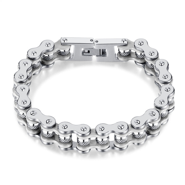 Men’s Harley Bike Chain Bracelet – Silver Link Biker Jewelry, Durable Heavy-Duty Wristband for Men-Men's Bracelet-SunnyHouse Jewelry