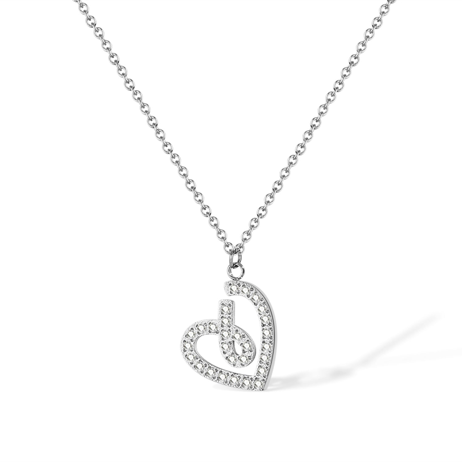 Women’s Lucky Heart Pendant Necklace – Elegant Silver-Tone Open Heart Necklace with Crystal Accents – Romantic Jewelry Gift for Women-Women's Necklace-SunnyHouse Jewelry