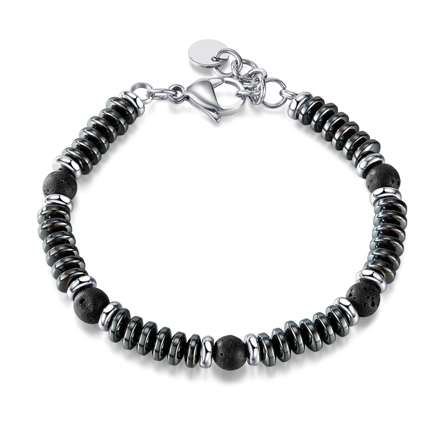 Men’s Titanium Stainless Steel Bracelet – Black Bead & Disc Chain Design, Adjustable Clasp, Durable Fashion Jewelry for Casual & Formal Wear-Men's Bracelet-SunnyHouse Jewelry