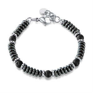 Men’s Titanium Stainless Steel Bracelet – Black Bead & Disc Chain Design, Adjustable Clasp, Durable Fashion Jewelry for Casual & Formal Wear-Men's Bracelet-SunnyHouse Jewelry