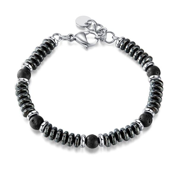 Men’s Titanium Stainless Steel Bracelet – Black Bead & Disc Chain Design, Adjustable Clasp, Durable Fashion Jewelry for Casual & Formal Wear-Men's Bracelet-SunnyHouse Jewelry