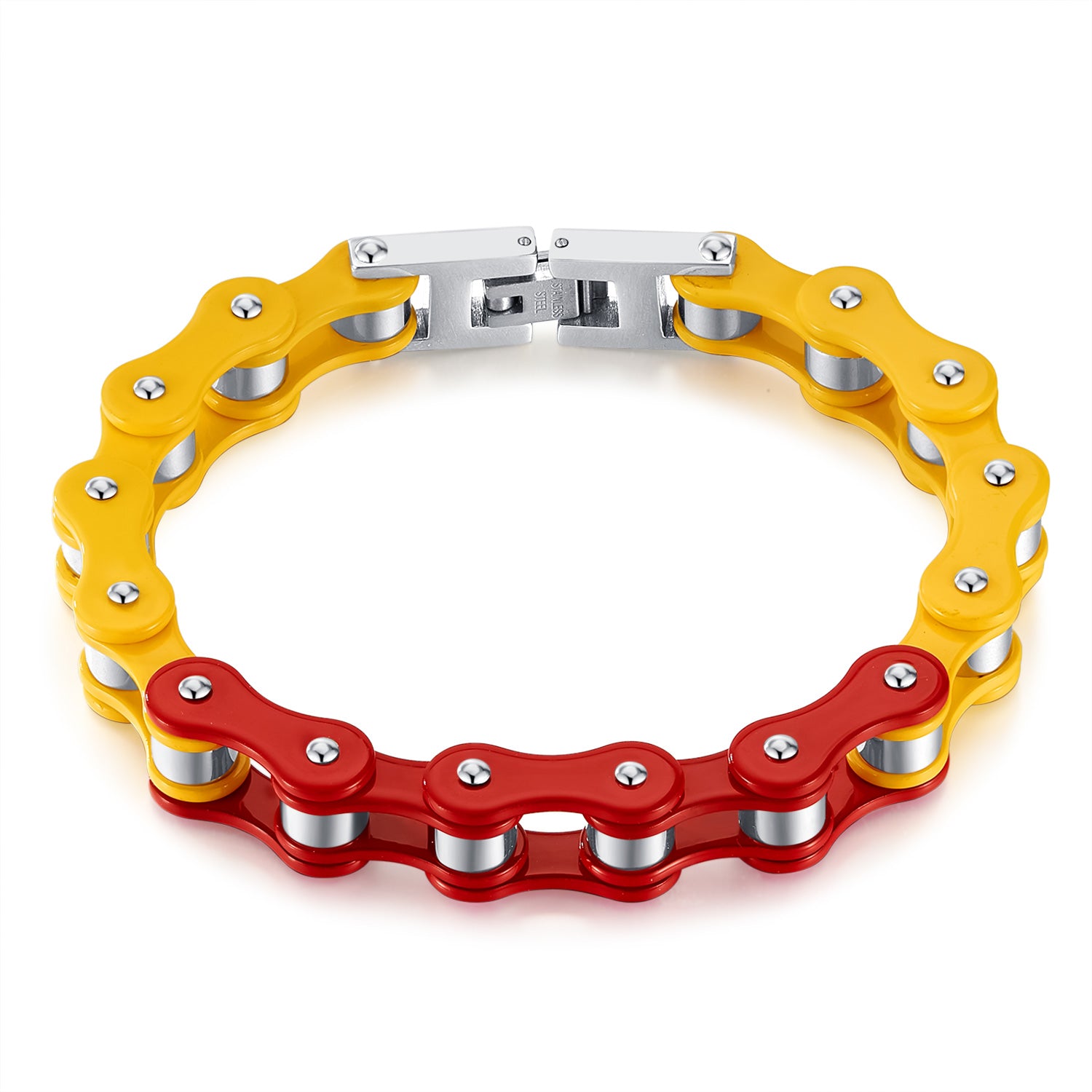 Men’s Titanium Stainless Steel Harley Bike Bracelet – Yellow and Red Link Punk Biker Jewelry, Durable Wristband for Men-Men's Bracelet-SunnyHouse Jewelry