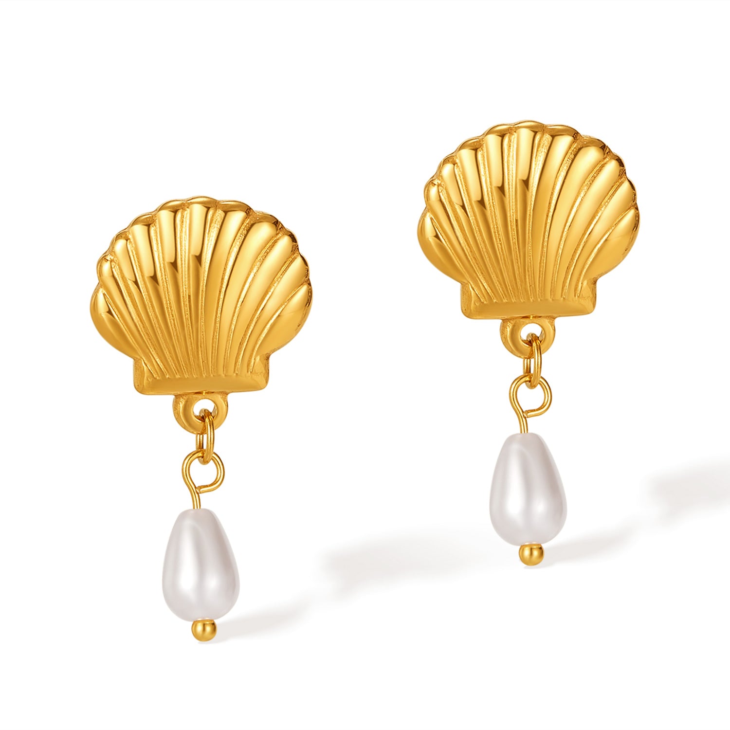 Women’s Gold Shell Pearl Drop Earrings – Elegant Seashell Dangle Earrings with Simulated Pearl, Ocean-Inspired Jewelry for Women and Girls-Women's Earrings-SunnyHouse Jewelry