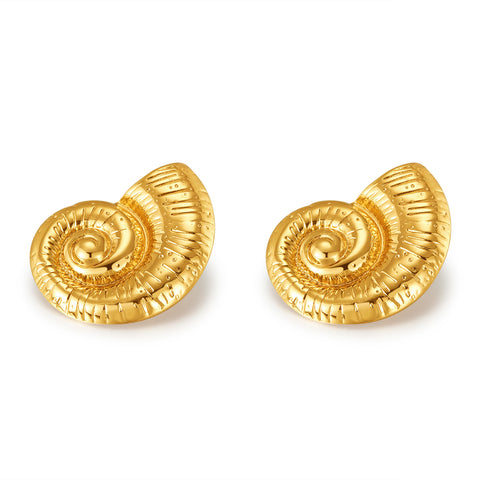 Women’s Gold Seashell Spiral Stud Earrings – Ocean-Inspired Statement Earrings, Nautical Jewelry for Women and Girls-Women's Earrings-SunnyHouse Jewelry