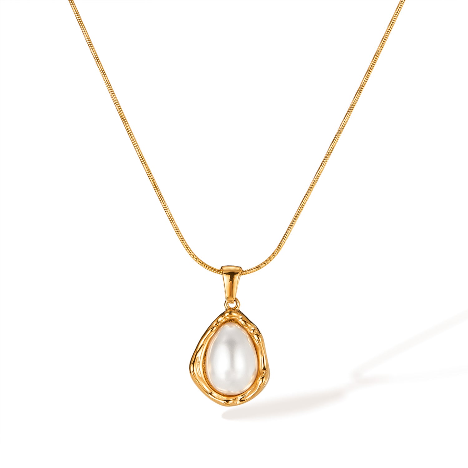 Women’s Titanium Stainless Steel Teardrop Pearl Pendant Necklace, Gold-Plated Hypoallergenic Chain, Elegant and Adjustable Jewelry for Women and Girls-Women's Necklace-SunnyHouse Jewelry