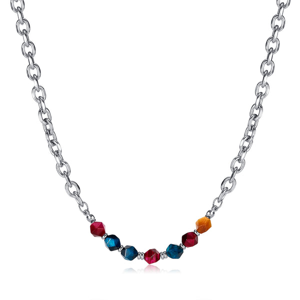 Women’s Fashion Necklace with Colorful Stones – Silver Chain Fashion Jewelry for Everyday Wear and Layering-Women's Necklace-SunnyHouse Jewelry