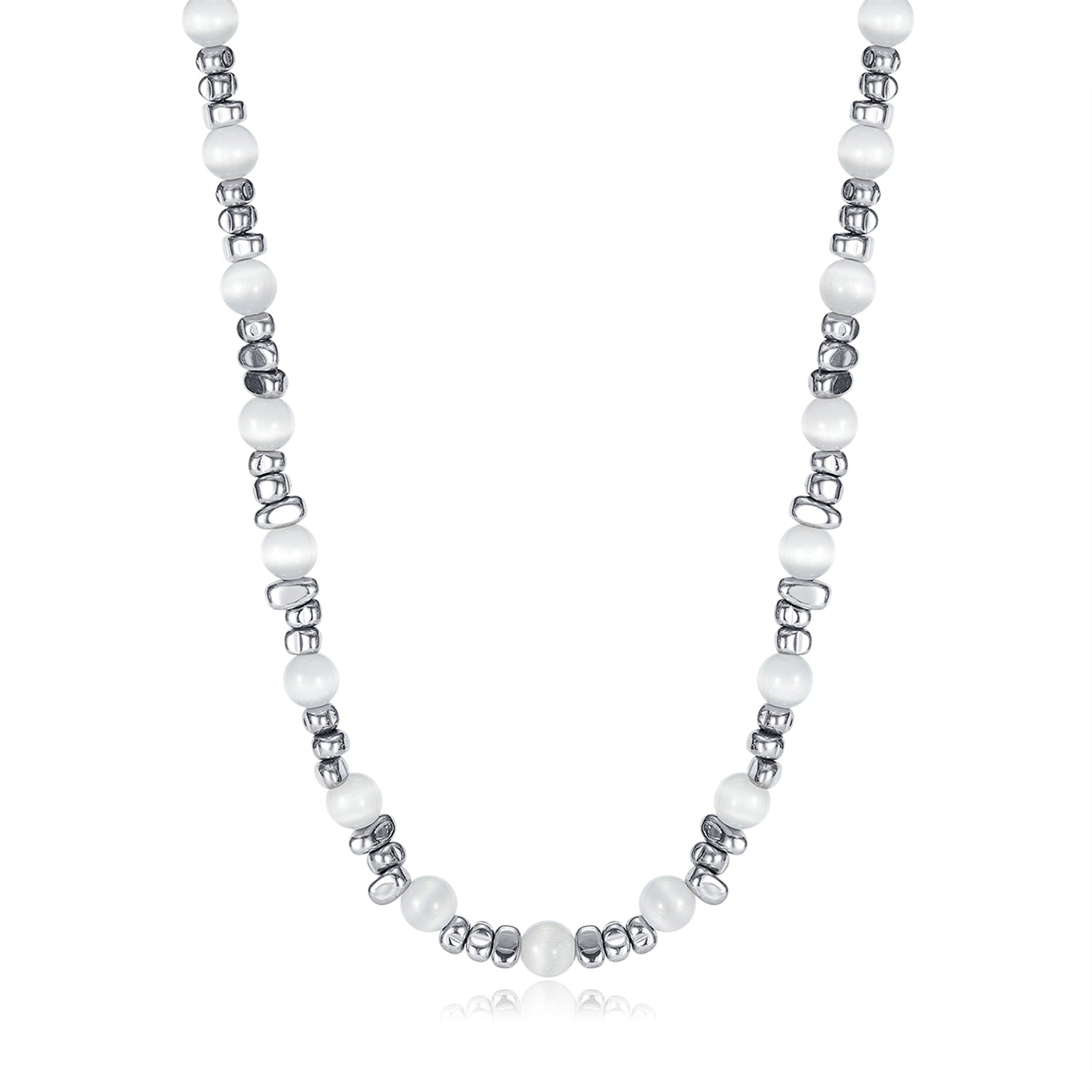 Women’s Fashion Natural Stone Necklace – Silver and White Stone Fashion Jewelry, Durable Hypoallergenic Chain-Women's Necklace-SunnyHouse Jewelry