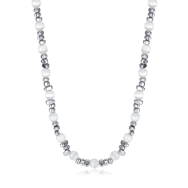 Women’s Fashion Natural Stone Necklace – Silver and White Stone Fashion Jewelry, Durable Hypoallergenic Chain-Women's Necklace-SunnyHouse Jewelry