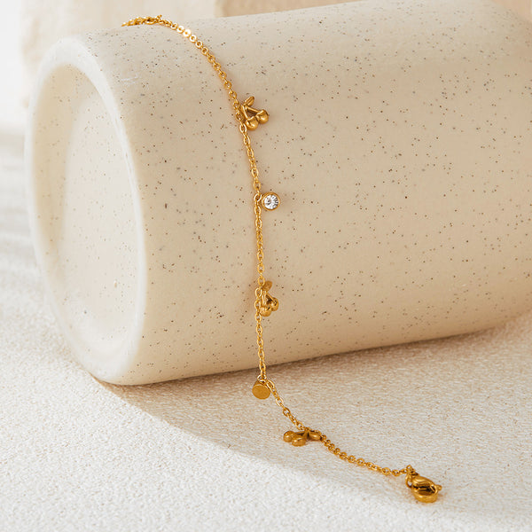 Women’s Titanium Stainless Steel Gold-Plated Cherry Charm Bracelet – Adjustable, Hypoallergenic, and Elegant Jewelry with Crystal Accents-Women's Bangle-SunnyHouse Jewelry