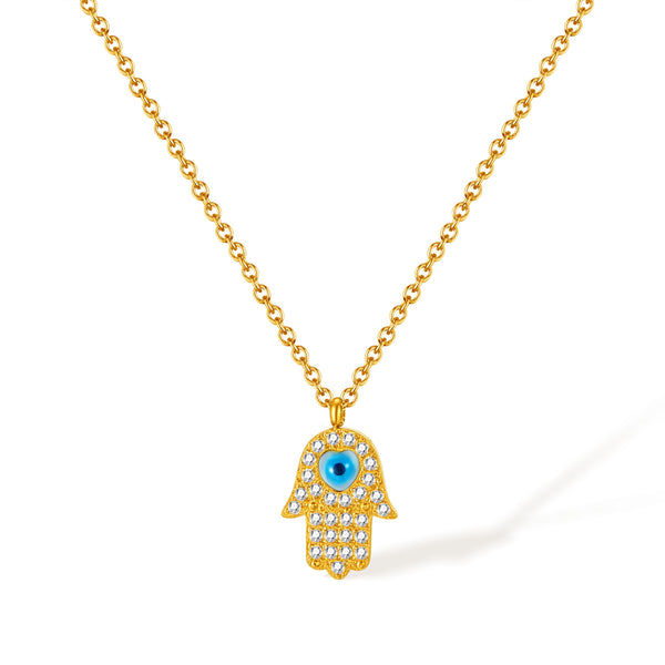 Women’s Evil Eye Hamsa Hand Pendant Necklace – Sterling Silver Plated Chain with Blue Eye Charm – Protective Jewelry Gift for Women-Women's Necklace-SunnyHouse Jewelry