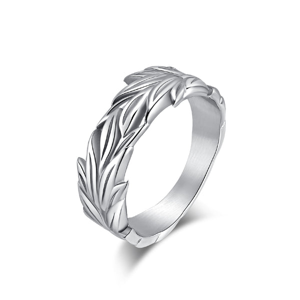 Men's Black Leaf Design Ring - Unique Matte Finish Vintage Band for Everyday Wear-Men's Ring-SunnyHouse Jewelry
