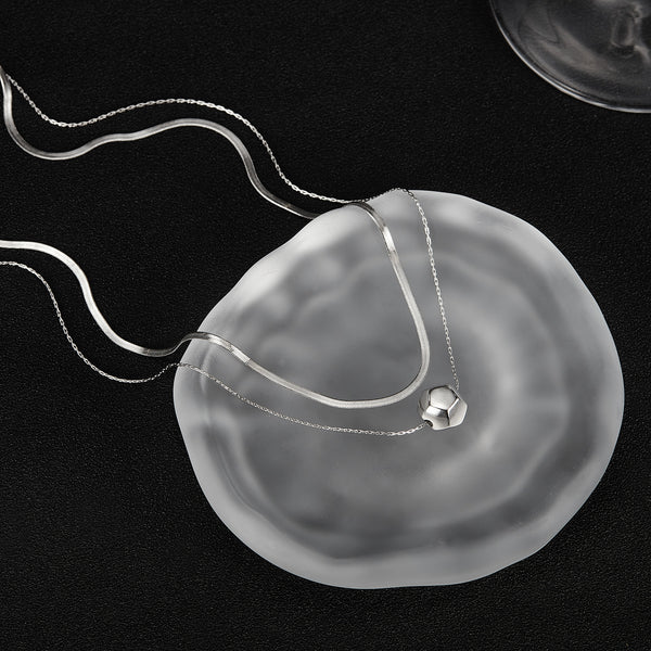 Women’s Lucky Ball Layered Pendant Necklace – Silver Double Chain with Geometric Charm, Minimalist Durable Fashion Jewelry for Women-Women's Necklace-SunnyHouse Jewelry