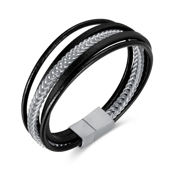 Elegant Men's Leather and Gold Plated Braided Bracelet – Modern, Versatile Design with Secure Clasp-Men's Bracelet-SunnyHouse Jewelry